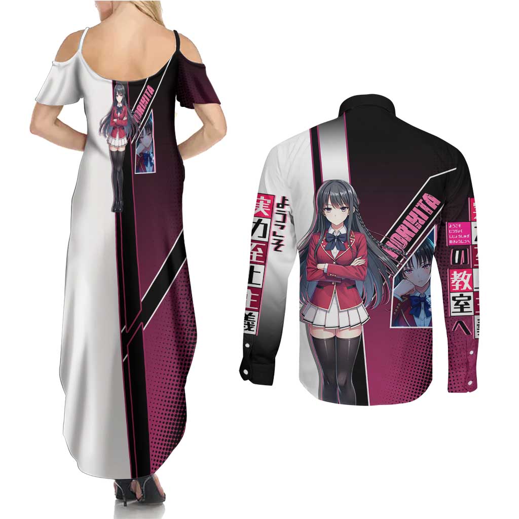 Suzune Horikita Couples Matching Summer Maxi Dress and Long Sleeve Button Shirt Elegant School Anime Style