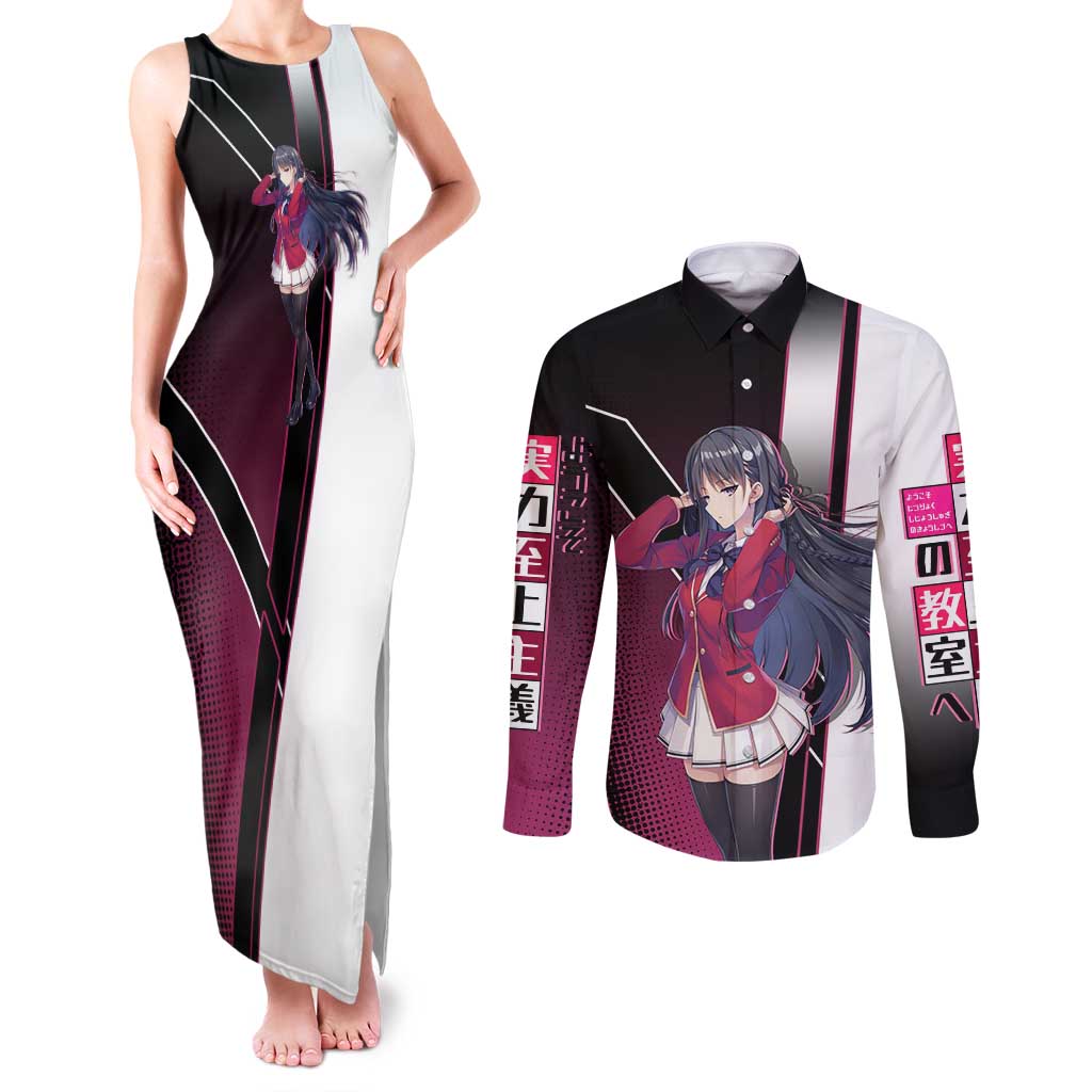 Suzune Horikita Couples Matching Tank Maxi Dress and Long Sleeve Button Shirt Elegant School Anime Style