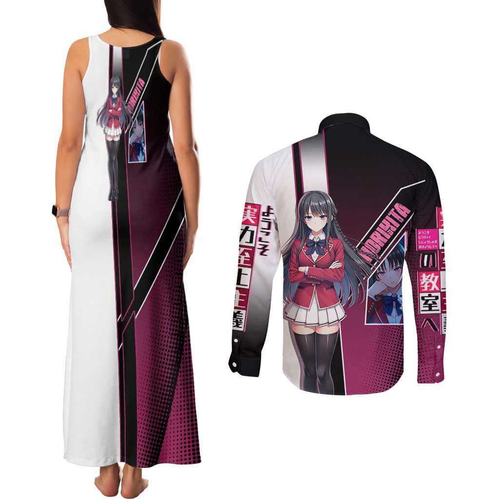 Suzune Horikita Couples Matching Tank Maxi Dress and Long Sleeve Button Shirt Elegant School Anime Style