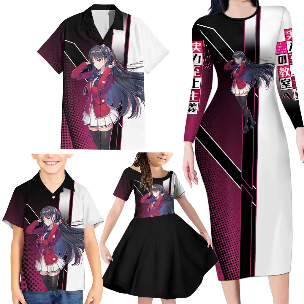 Suzune Horikita Family Matching Long Sleeve Bodycon Dress and Hawaiian Shirt Elegant School Anime Style