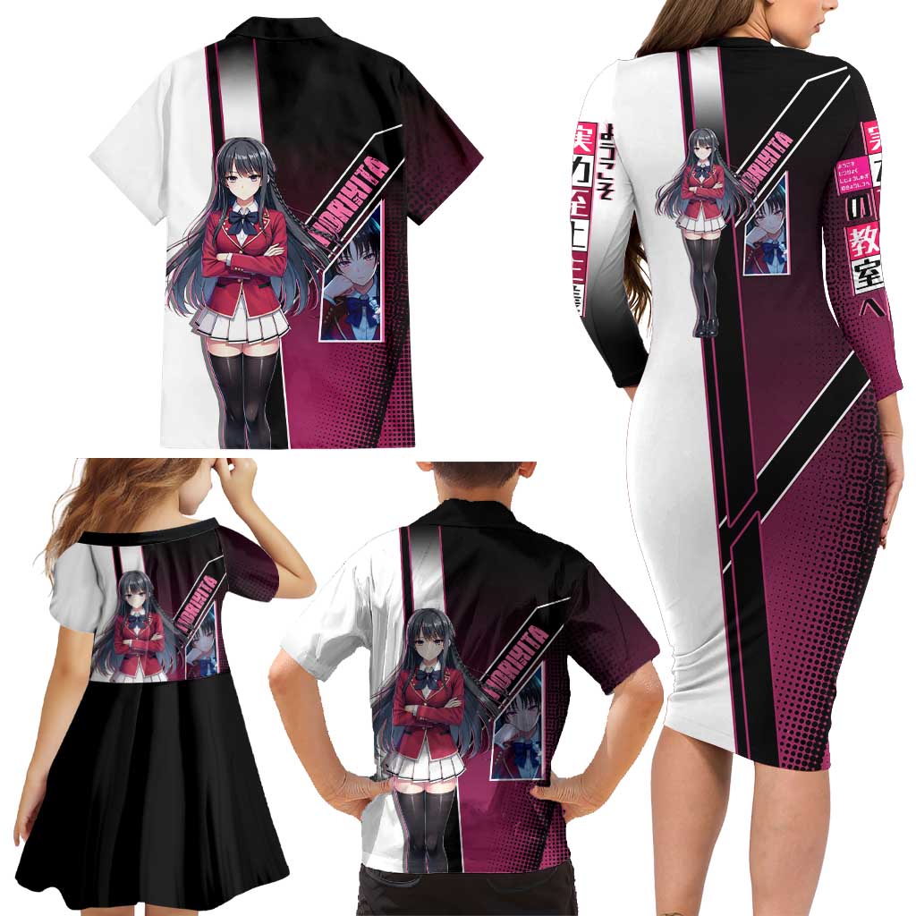 Suzune Horikita Family Matching Long Sleeve Bodycon Dress and Hawaiian Shirt Elegant School Anime Style