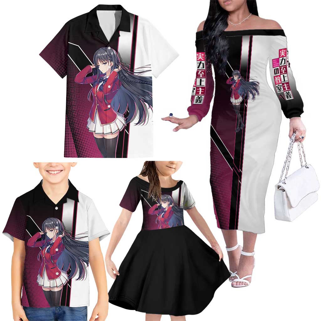 Suzune Horikita Family Matching Off The Shoulder Long Sleeve Dress and Hawaiian Shirt Elegant School Anime Style