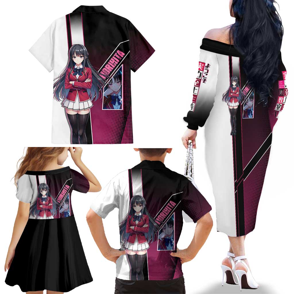 Suzune Horikita Family Matching Off The Shoulder Long Sleeve Dress and Hawaiian Shirt Elegant School Anime Style