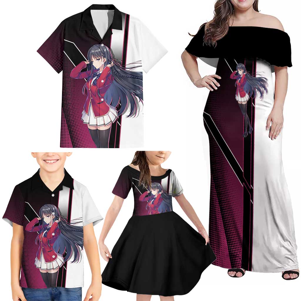 Suzune Horikita Family Matching Off Shoulder Maxi Dress and Hawaiian Shirt Elegant School Anime Style