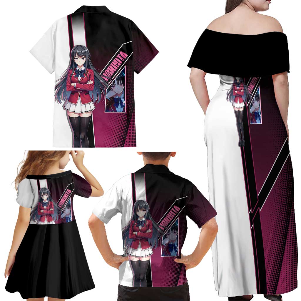 Suzune Horikita Family Matching Off Shoulder Maxi Dress and Hawaiian Shirt Elegant School Anime Style