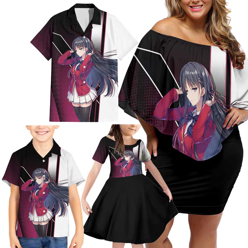 Suzune Horikita Family Matching Off Shoulder Short Dress and Hawaiian Shirt Elegant School Anime Style