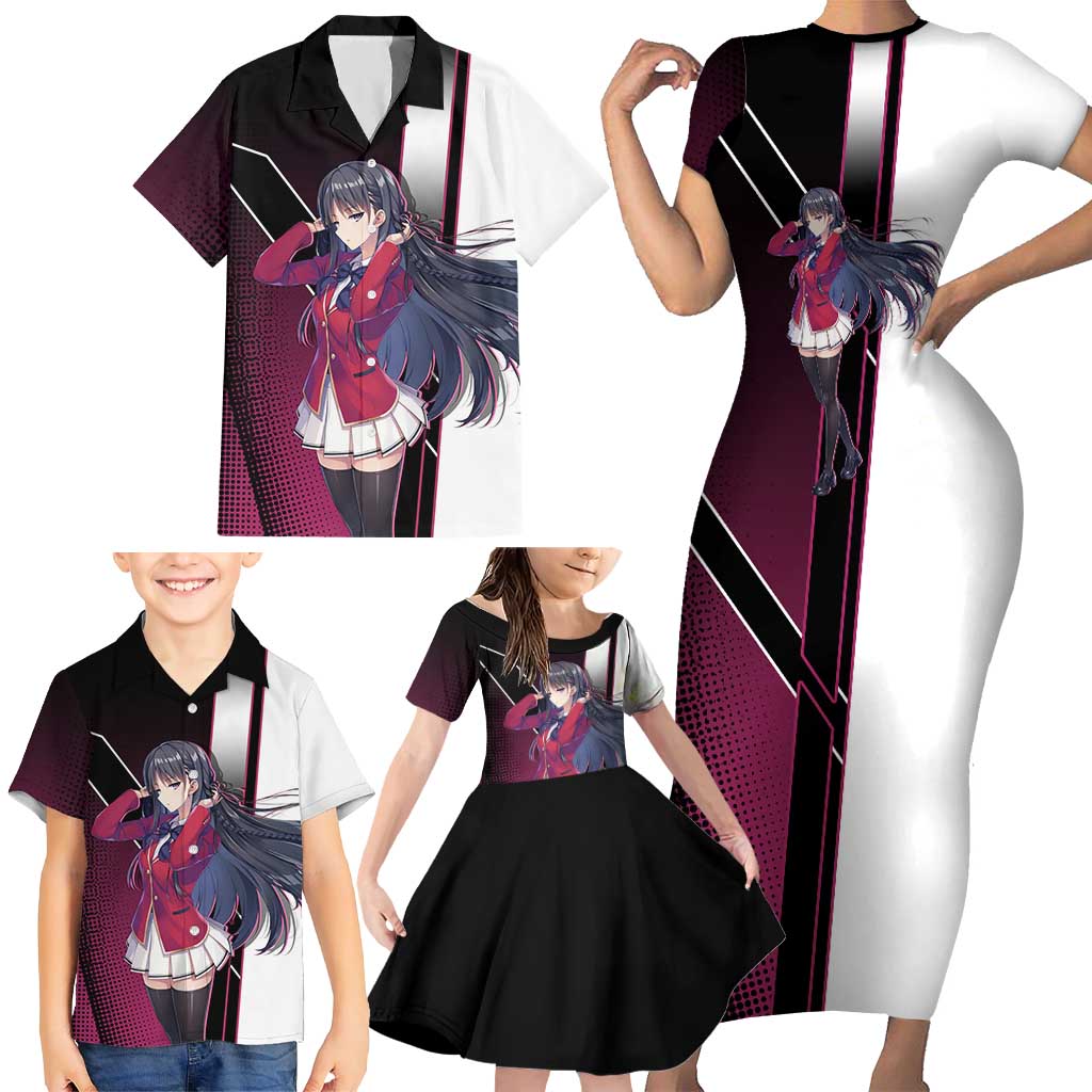 Suzune Horikita Family Matching Short Sleeve Bodycon Dress and Hawaiian Shirt Elegant School Anime Style