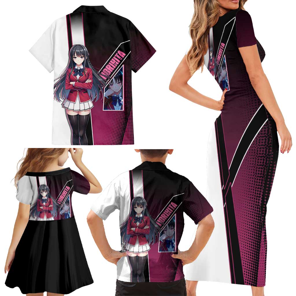 Suzune Horikita Family Matching Short Sleeve Bodycon Dress and Hawaiian Shirt Elegant School Anime Style