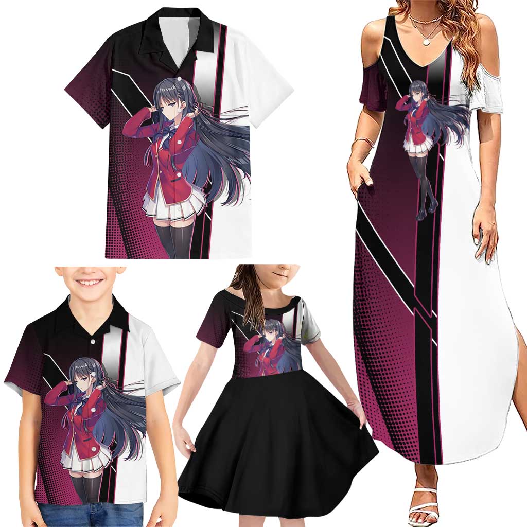 Suzune Horikita Family Matching Summer Maxi Dress and Hawaiian Shirt Elegant School Anime Style