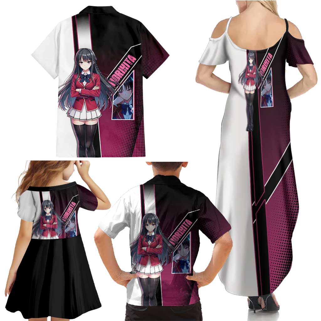 Suzune Horikita Family Matching Summer Maxi Dress and Hawaiian Shirt Elegant School Anime Style