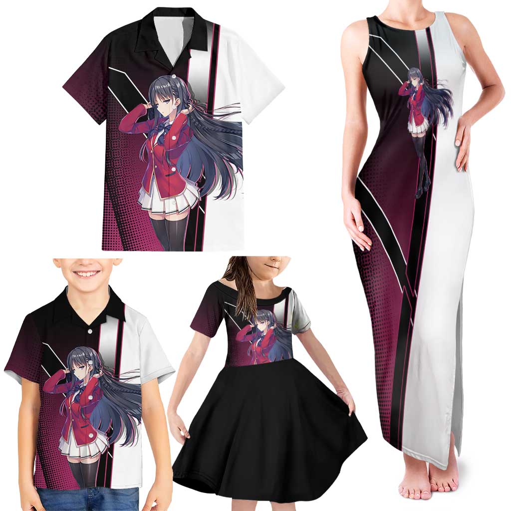 Suzune Horikita Family Matching Tank Maxi Dress and Hawaiian Shirt Elegant School Anime Style