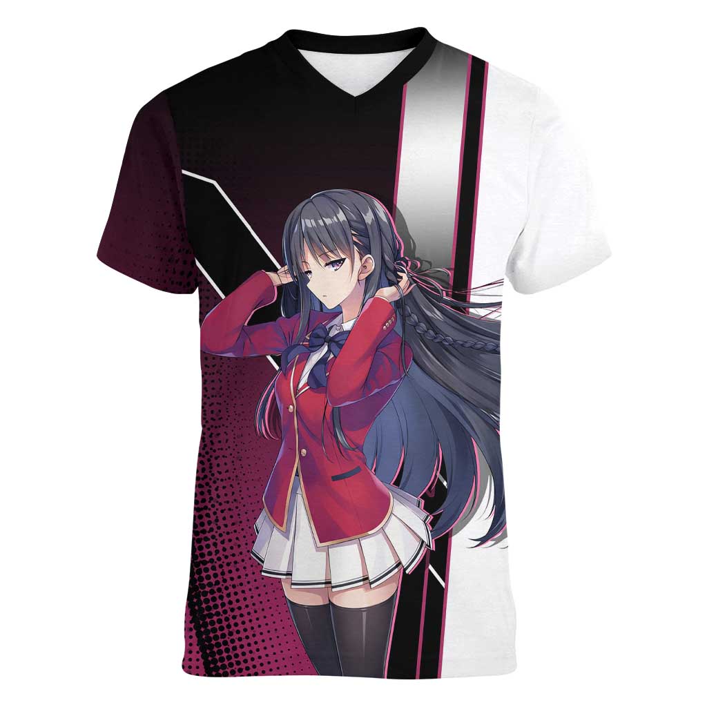 Suzune Horikita Women V-Neck T-Shirt Elegant School Anime Style