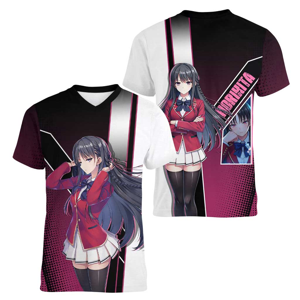 Suzune Horikita Women V-Neck T-Shirt Elegant School Anime Style