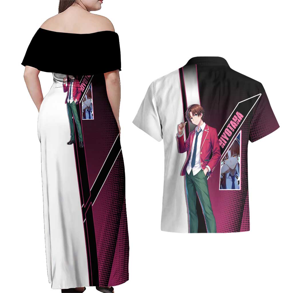 Kiyotaka Ayanokouji Couples Matching Off Shoulder Maxi Dress and Hawaiian Shirt Minimalist Strategic Anime Style