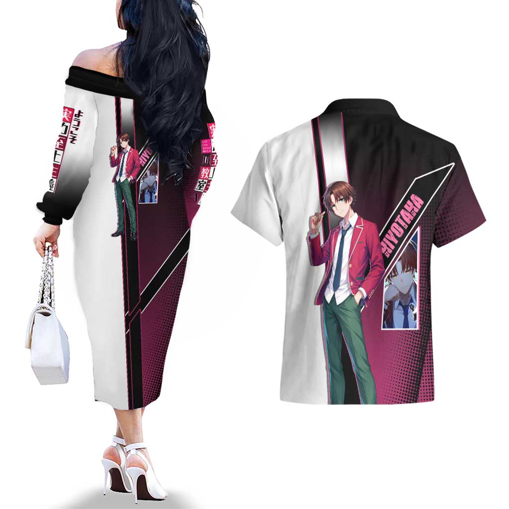 Kiyotaka Ayanokouji Couples Matching Off The Shoulder Long Sleeve Dress and Hawaiian Shirt Minimalist Strategic Anime Style
