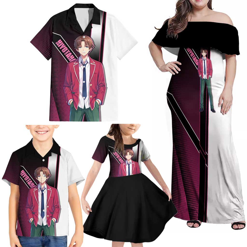 Kiyotaka Ayanokouji Family Matching Off Shoulder Maxi Dress and Hawaiian Shirt Minimalist Strategic Anime Style