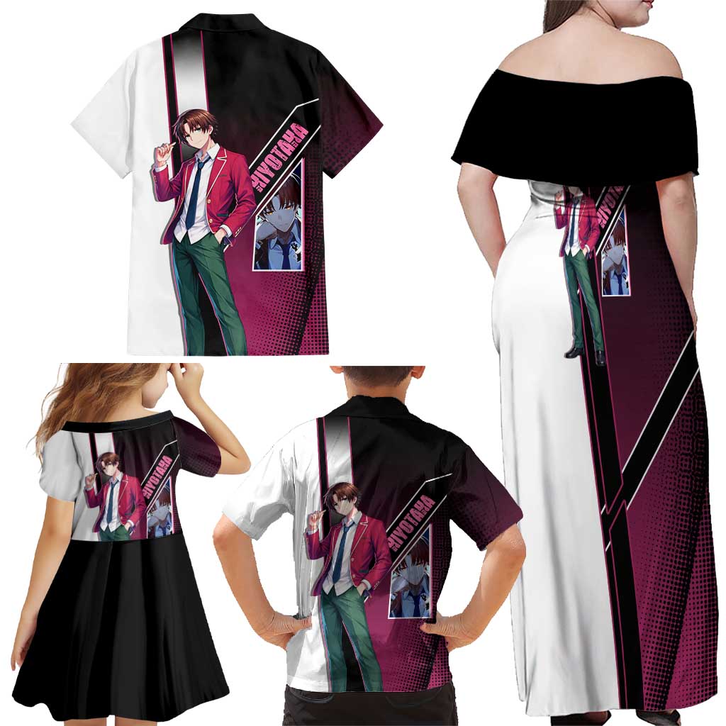 Kiyotaka Ayanokouji Family Matching Off Shoulder Maxi Dress and Hawaiian Shirt Minimalist Strategic Anime Style