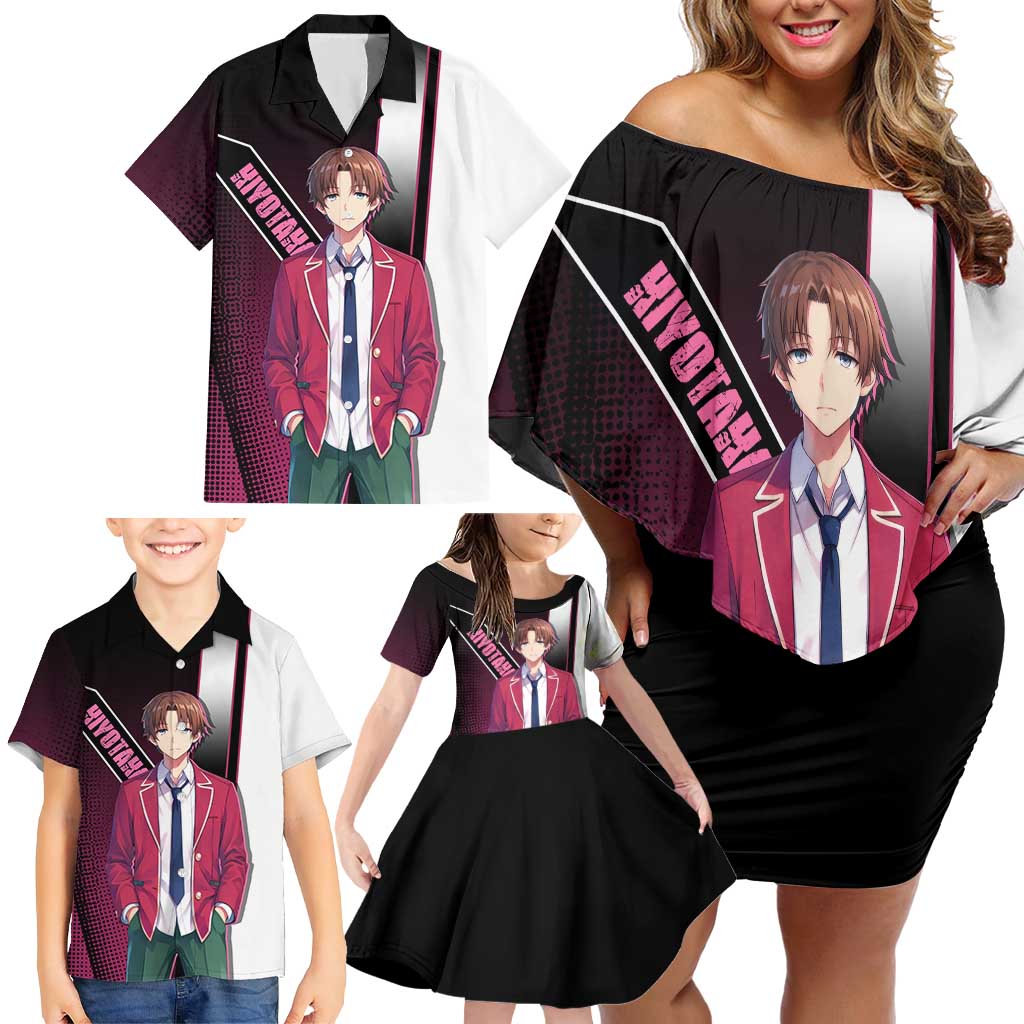 Kiyotaka Ayanokouji Family Matching Off Shoulder Short Dress and Hawaiian Shirt Minimalist Strategic Anime Style