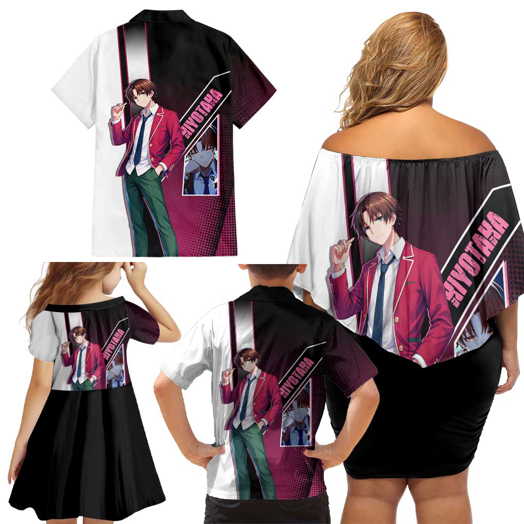 Kiyotaka Ayanokouji Family Matching Off Shoulder Short Dress and Hawaiian Shirt Minimalist Strategic Anime Style