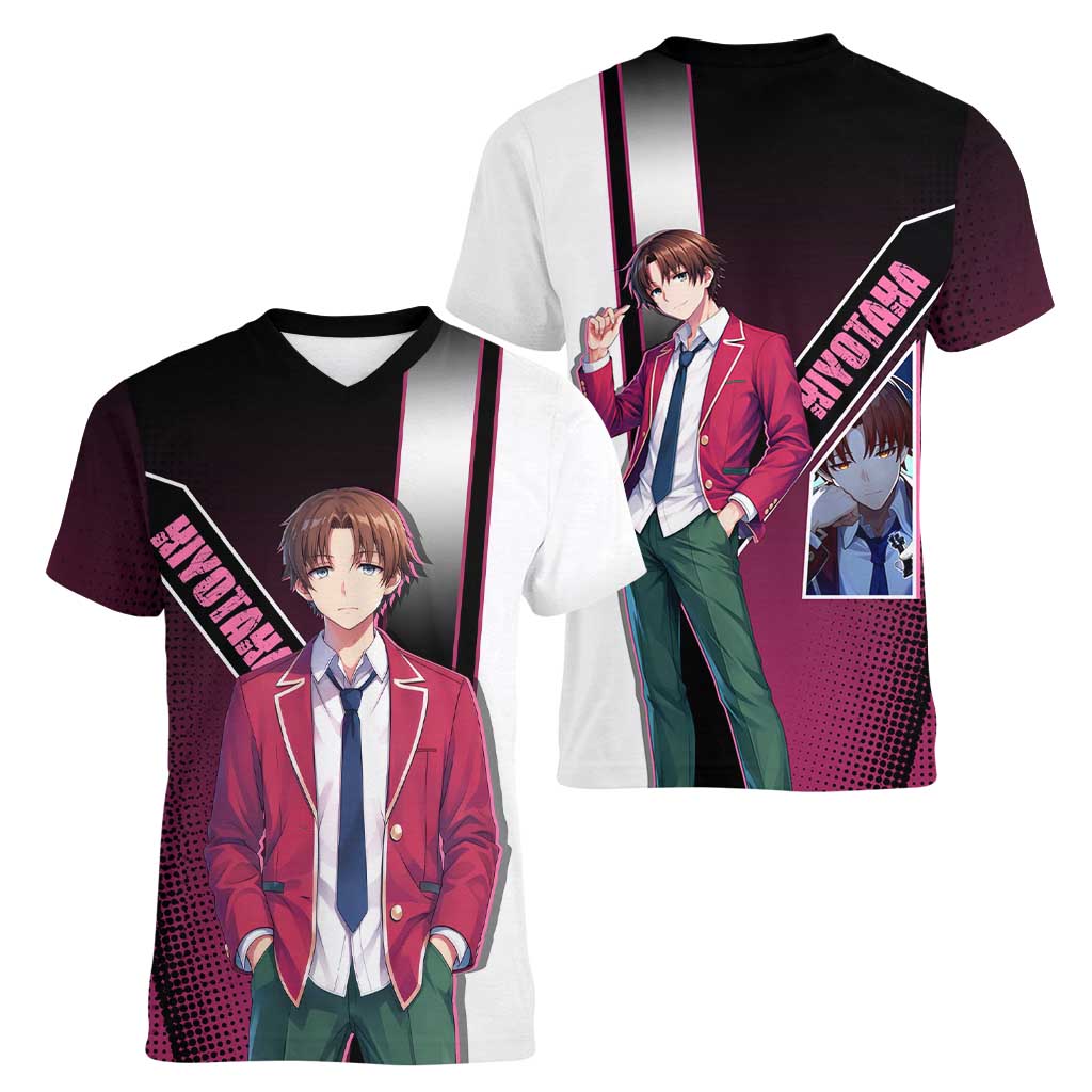 Kiyotaka Ayanokouji Women V-Neck T-Shirt Minimalist Strategic Anime Style