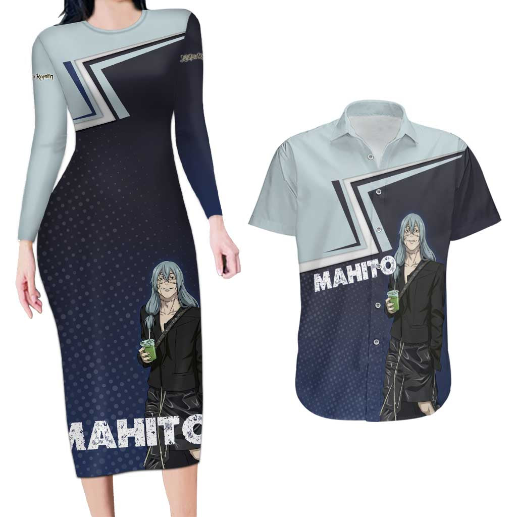 Mahito Couples Matching Long Sleeve Bodycon Dress and Hawaiian Shirt Stylish Anime Villain Aesthetic