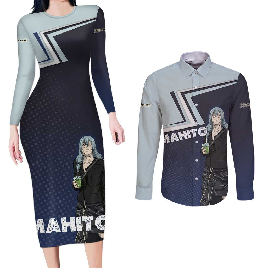 Mahito Couples Matching Long Sleeve Bodycon Dress and Long Sleeve Button Shirt Stylish Anime Villain Aesthetic