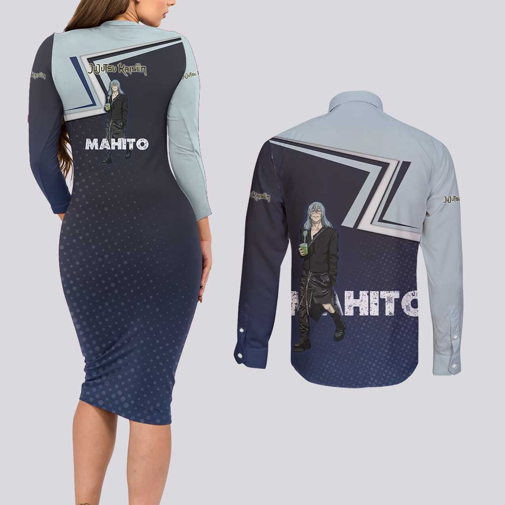 Mahito Couples Matching Long Sleeve Bodycon Dress and Long Sleeve Button Shirt Stylish Anime Villain Aesthetic