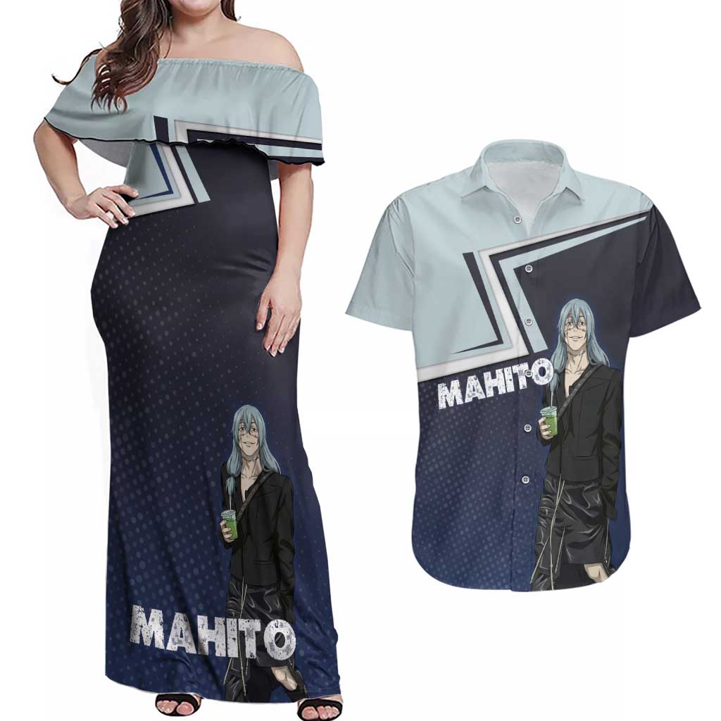 Mahito Couples Matching Off Shoulder Maxi Dress and Hawaiian Shirt Stylish Anime Villain Aesthetic