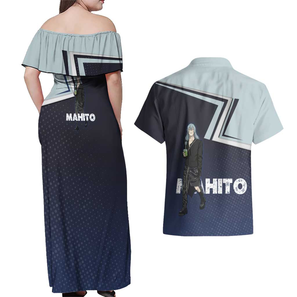Mahito Couples Matching Off Shoulder Maxi Dress and Hawaiian Shirt Stylish Anime Villain Aesthetic