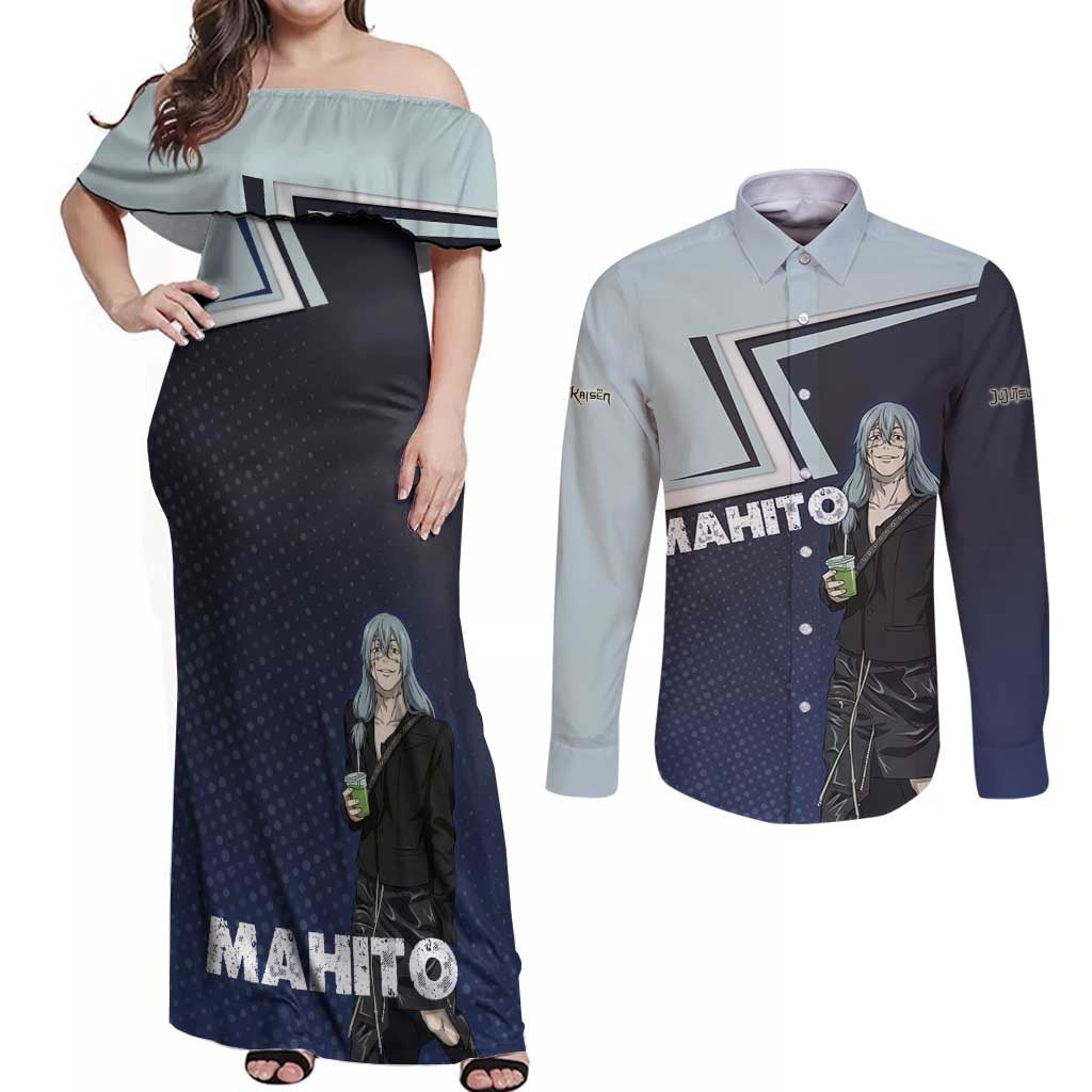 Mahito Couples Matching Off Shoulder Maxi Dress and Long Sleeve Button Shirt Stylish Anime Villain Aesthetic