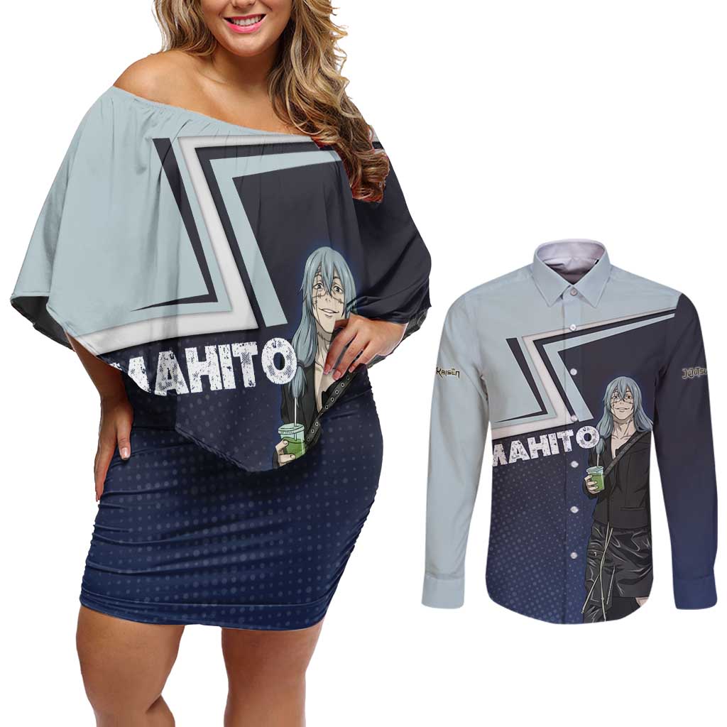 Mahito Couples Matching Off Shoulder Short Dress and Long Sleeve Button Shirt Stylish Anime Villain Aesthetic