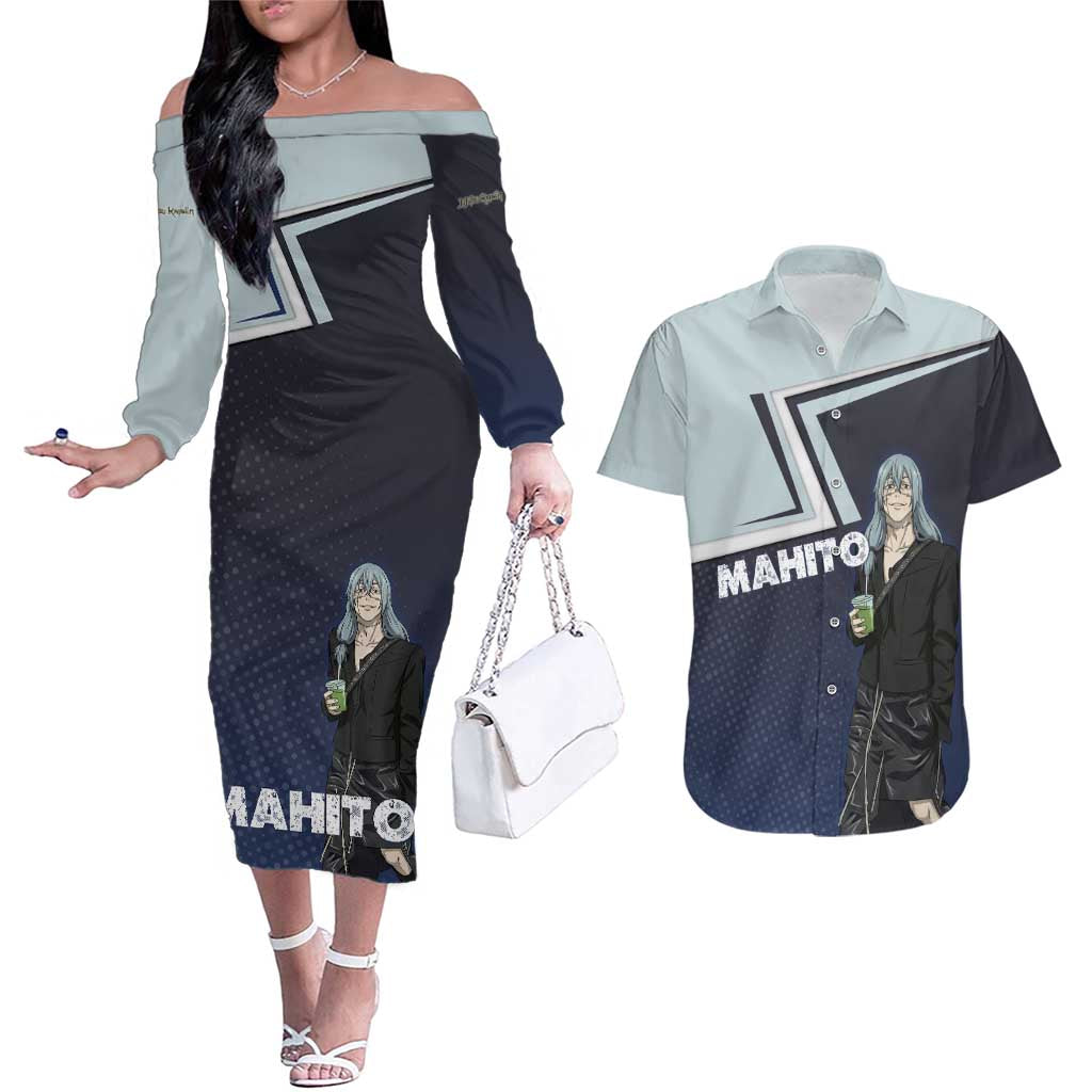 Mahito Couples Matching Off The Shoulder Long Sleeve Dress and Hawaiian Shirt Stylish Anime Villain Aesthetic