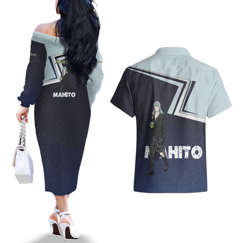 Mahito Couples Matching Off The Shoulder Long Sleeve Dress and Hawaiian Shirt Stylish Anime Villain Aesthetic