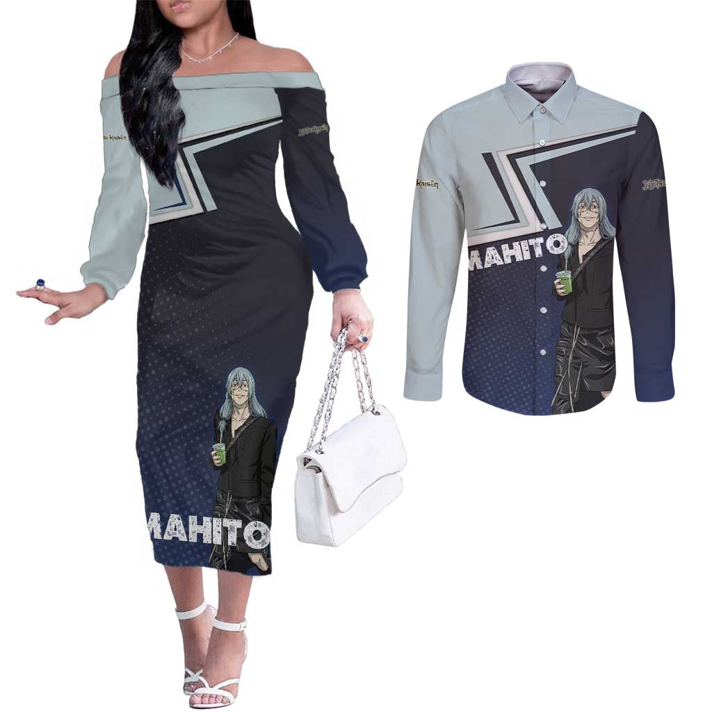 Mahito Couples Matching Off The Shoulder Long Sleeve Dress and Long Sleeve Button Shirt Stylish Anime Villain Aesthetic