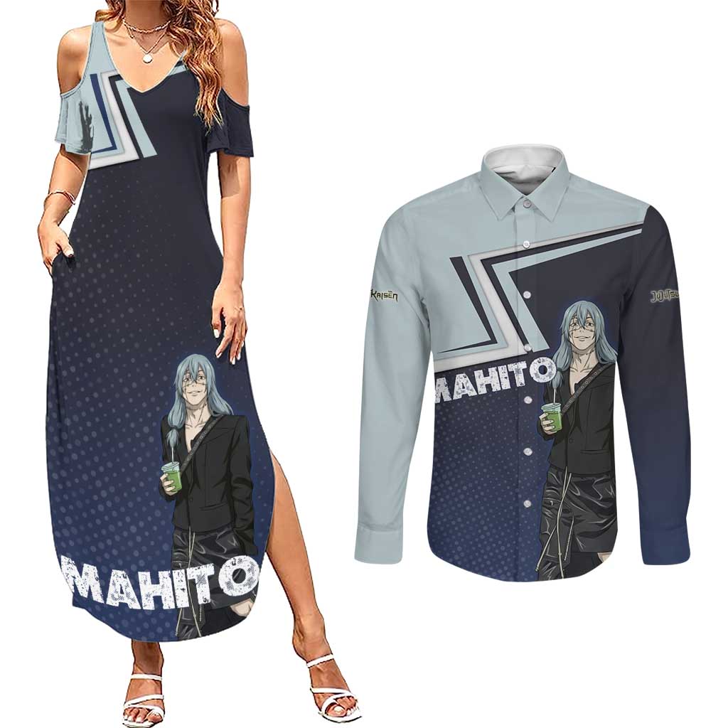 Mahito Couples Matching Summer Maxi Dress and Long Sleeve Button Shirt Stylish Anime Villain Aesthetic