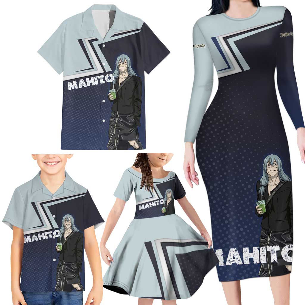 Mahito Family Matching Long Sleeve Bodycon Dress and Hawaiian Shirt Stylish Anime Villain Aesthetic