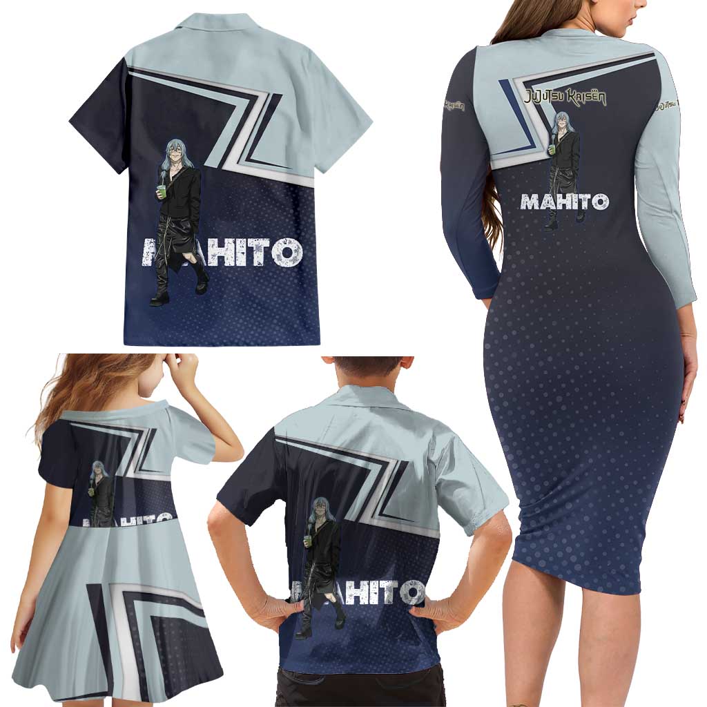 Mahito Family Matching Long Sleeve Bodycon Dress and Hawaiian Shirt Stylish Anime Villain Aesthetic