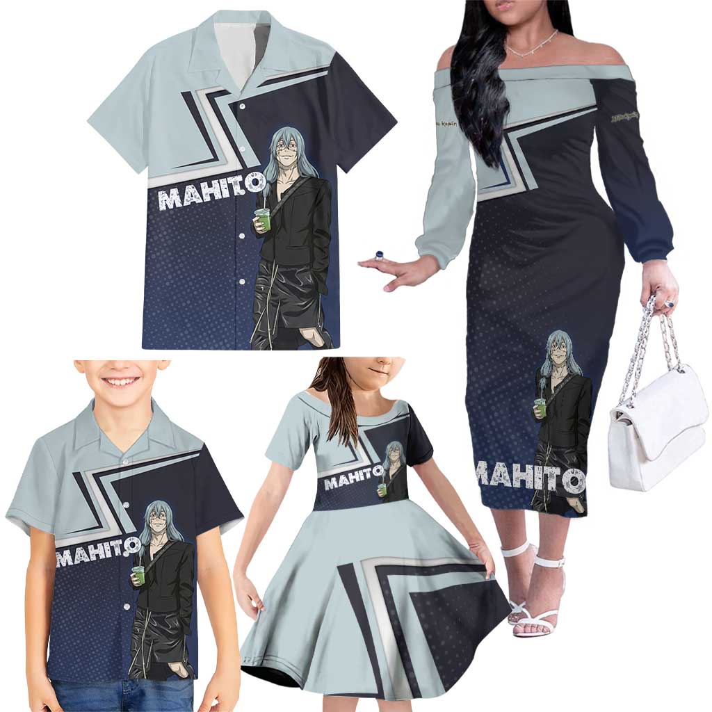 Mahito Family Matching Off The Shoulder Long Sleeve Dress and Hawaiian Shirt Stylish Anime Villain Aesthetic