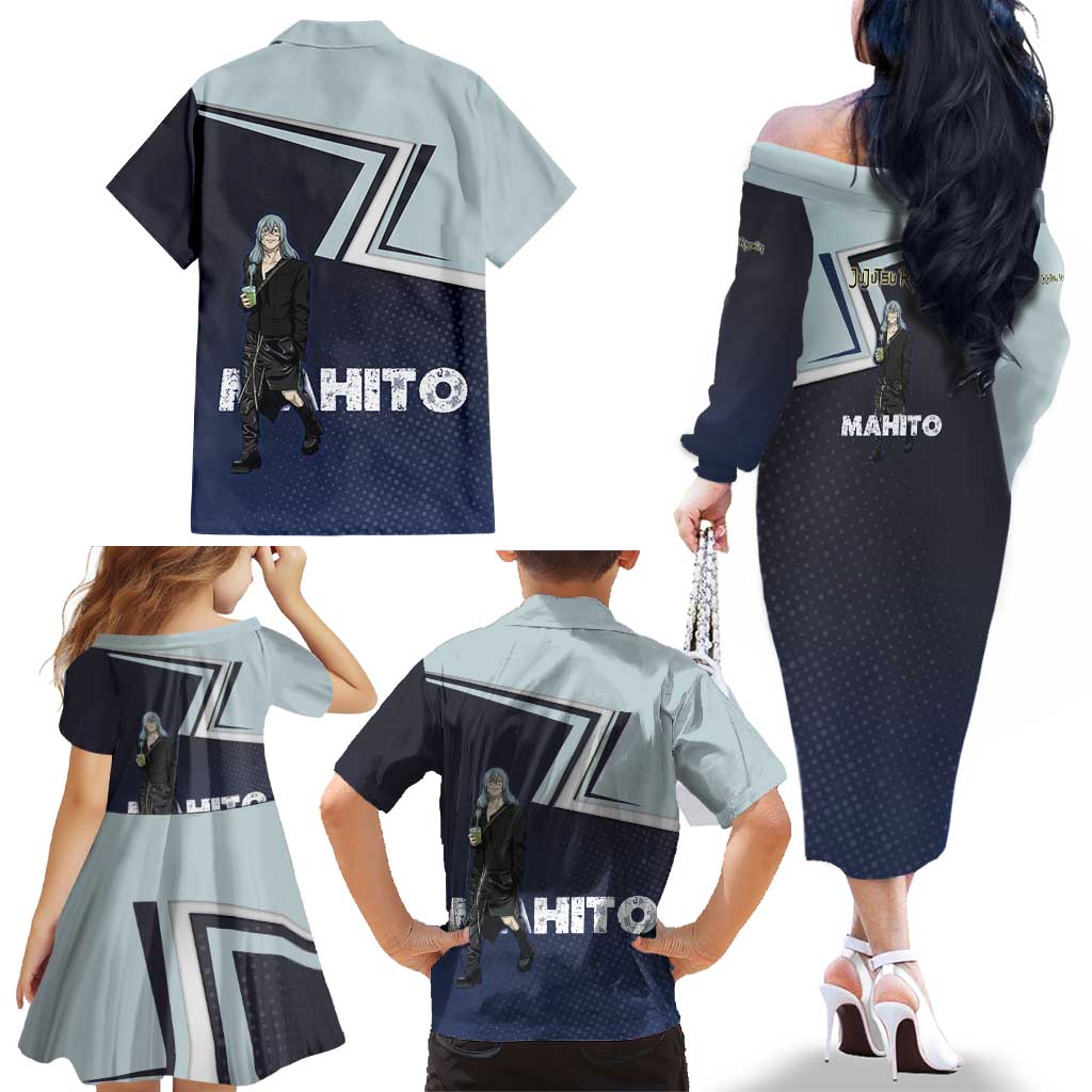 Mahito Family Matching Off The Shoulder Long Sleeve Dress and Hawaiian Shirt Stylish Anime Villain Aesthetic