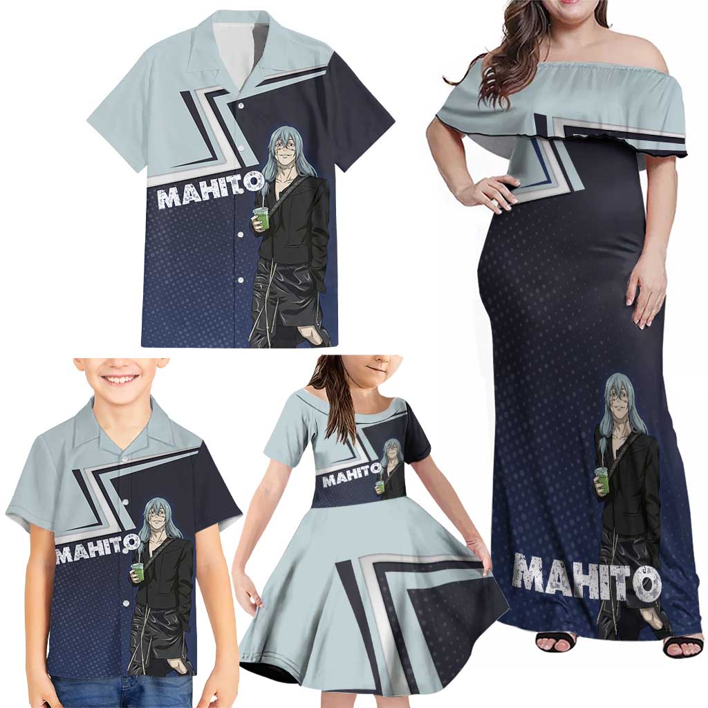 Mahito Family Matching Off Shoulder Maxi Dress and Hawaiian Shirt Stylish Anime Villain Aesthetic