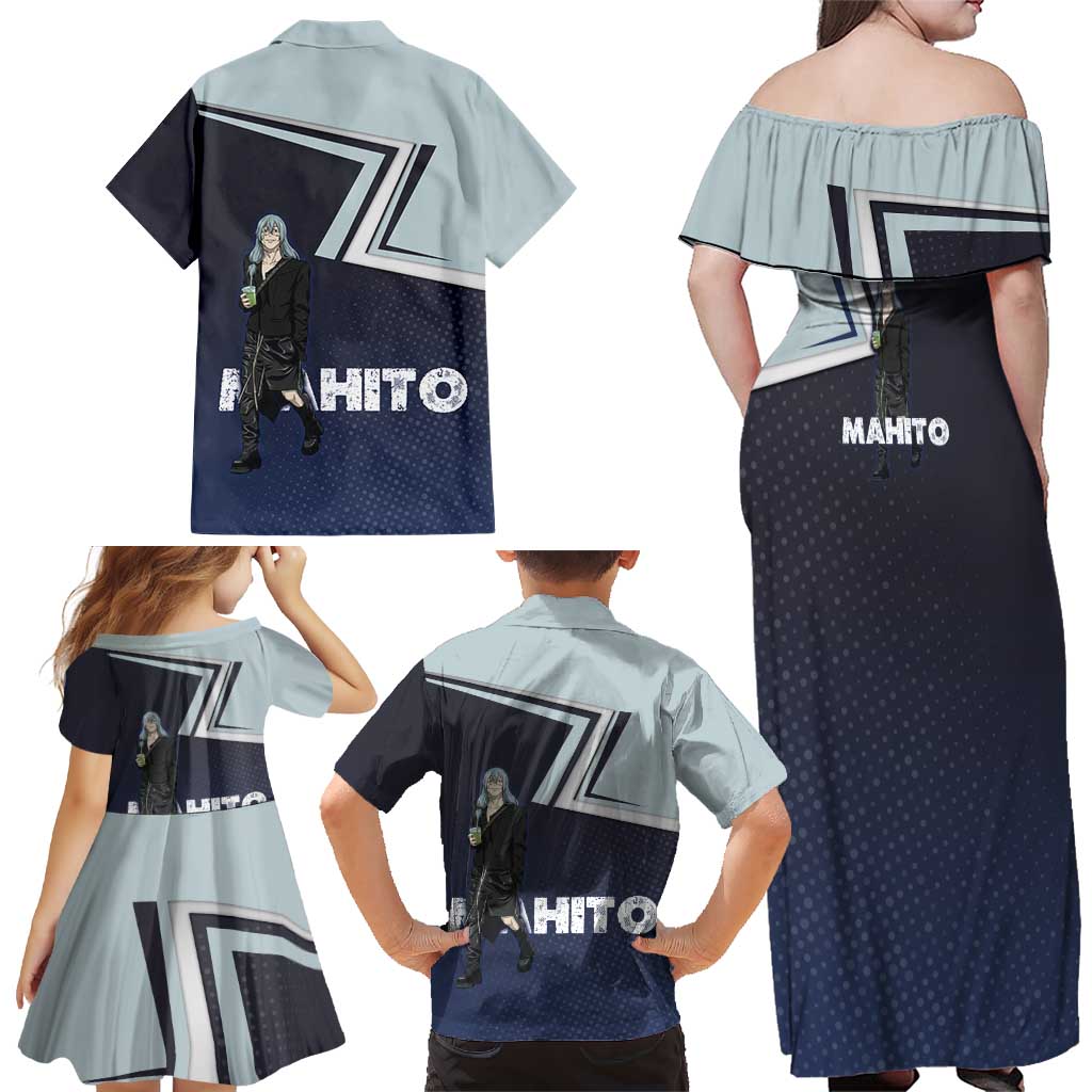 Mahito Family Matching Off Shoulder Maxi Dress and Hawaiian Shirt Stylish Anime Villain Aesthetic