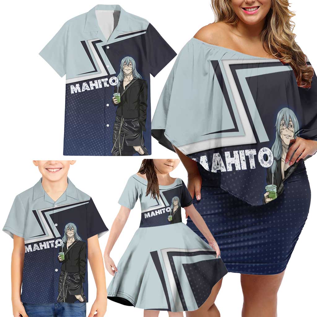 Mahito Family Matching Off Shoulder Short Dress and Hawaiian Shirt Stylish Anime Villain Aesthetic