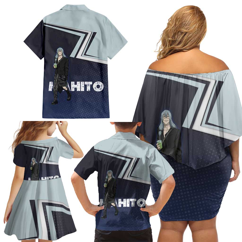 Mahito Family Matching Off Shoulder Short Dress and Hawaiian Shirt Stylish Anime Villain Aesthetic