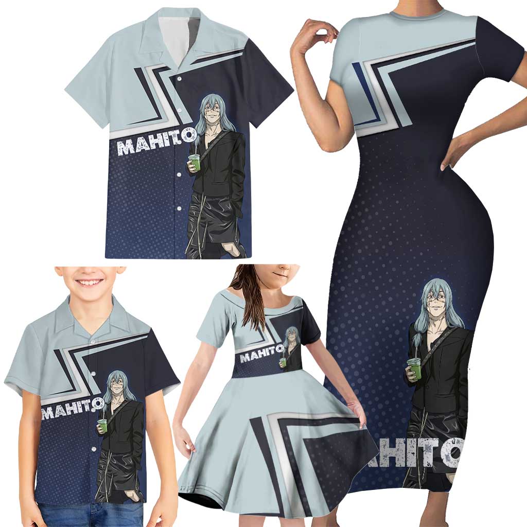 Mahito Family Matching Short Sleeve Bodycon Dress and Hawaiian Shirt Stylish Anime Villain Aesthetic
