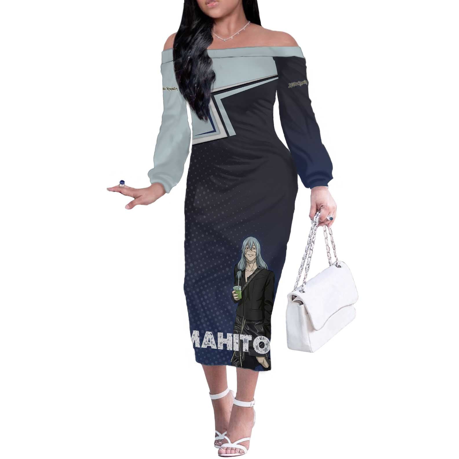 Mahito Off The Shoulder Long Sleeve Dress Stylish Anime Villain Aesthetic