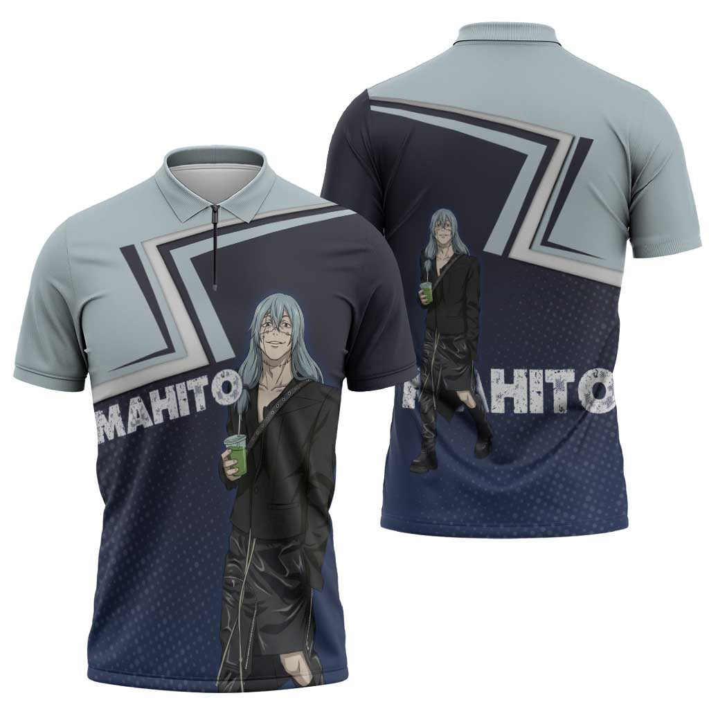 Mahito Zipper Polo Shirt Stylish Anime Villain Aesthetic