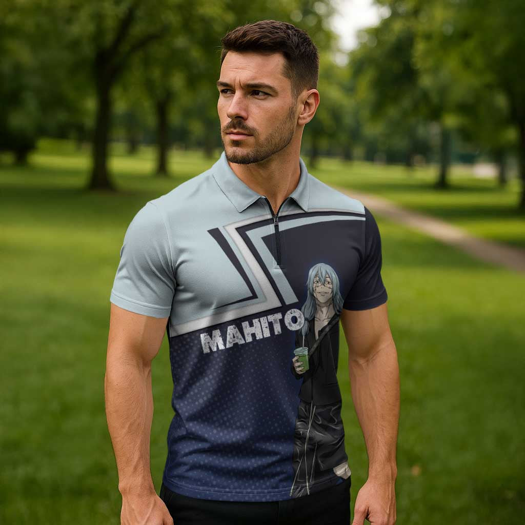 Mahito Zipper Polo Shirt Stylish Anime Villain Aesthetic