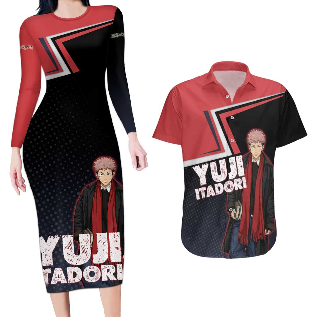 Yuji Itadori Couples Matching Long Sleeve Bodycon Dress and Hawaiian Shirt Casual Anime Hero Style
