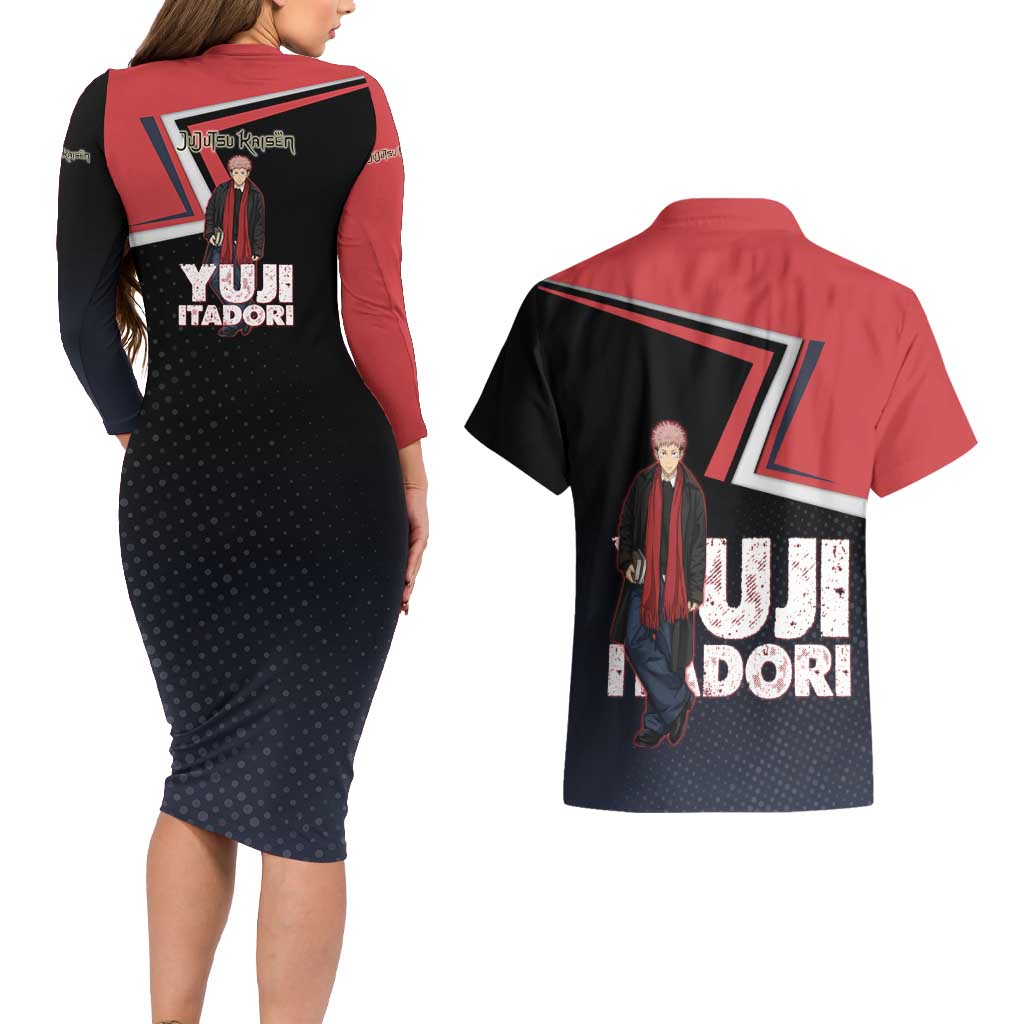 Yuji Itadori Couples Matching Long Sleeve Bodycon Dress and Hawaiian Shirt Casual Anime Hero Style