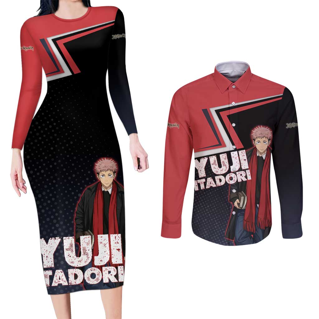 Yuji Itadori Couples Matching Long Sleeve Bodycon Dress and Long Sleeve Button Shirt Casual Anime Hero Style